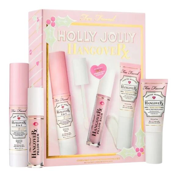 TOO FACED HOLLY JOLLY HANGOVER GIFT SET 3-PIECE PRIMER, SETTING SPRAY, LIP BALM - Picture 1 of 4